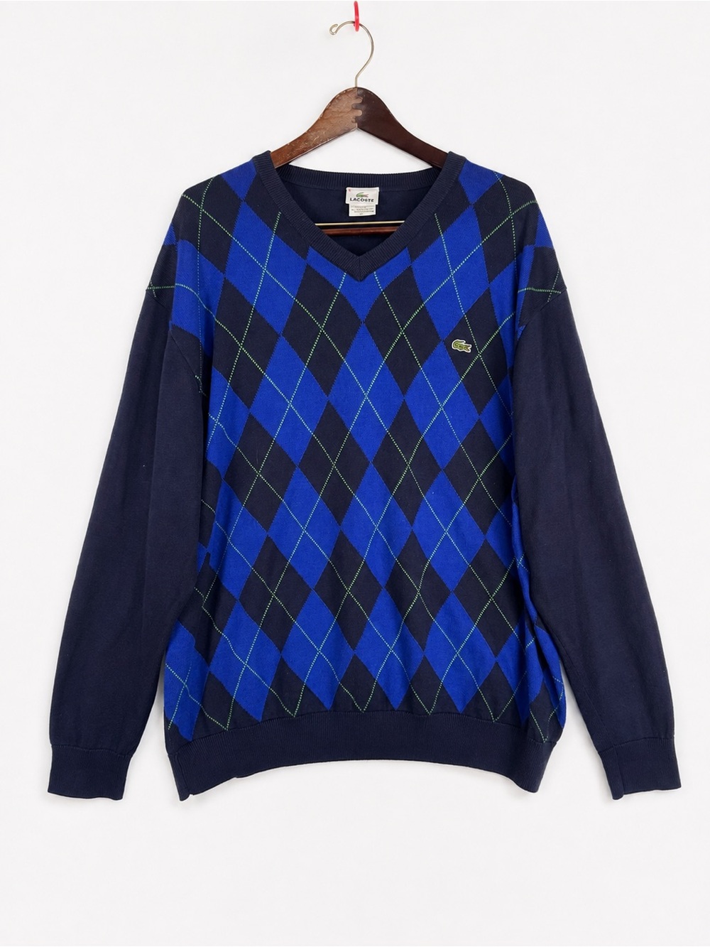 Lacoste Argyle V Neck Sweater Navy Blue Green Men’s 3XL 8